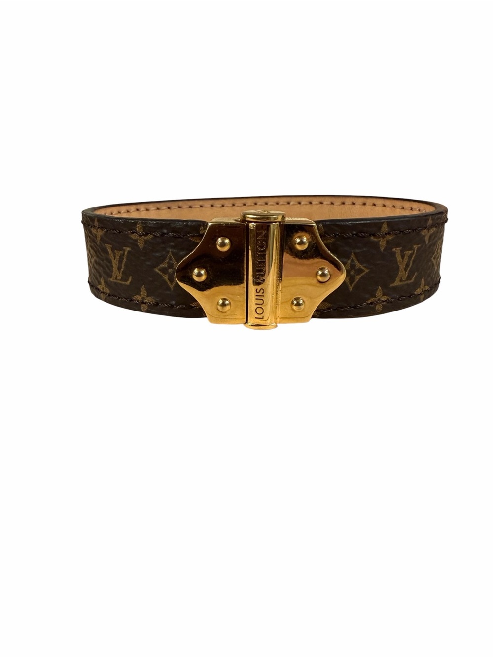 Louis Vuitton Nano Monogram Leather Bracelet with Gold Hardware - Worn Twice